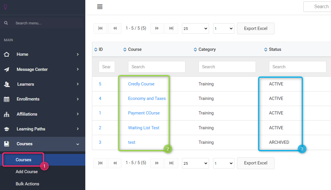 Screenshot of Viewing Courses