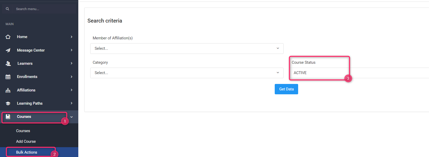 Screenshot Bulk Editing Courses