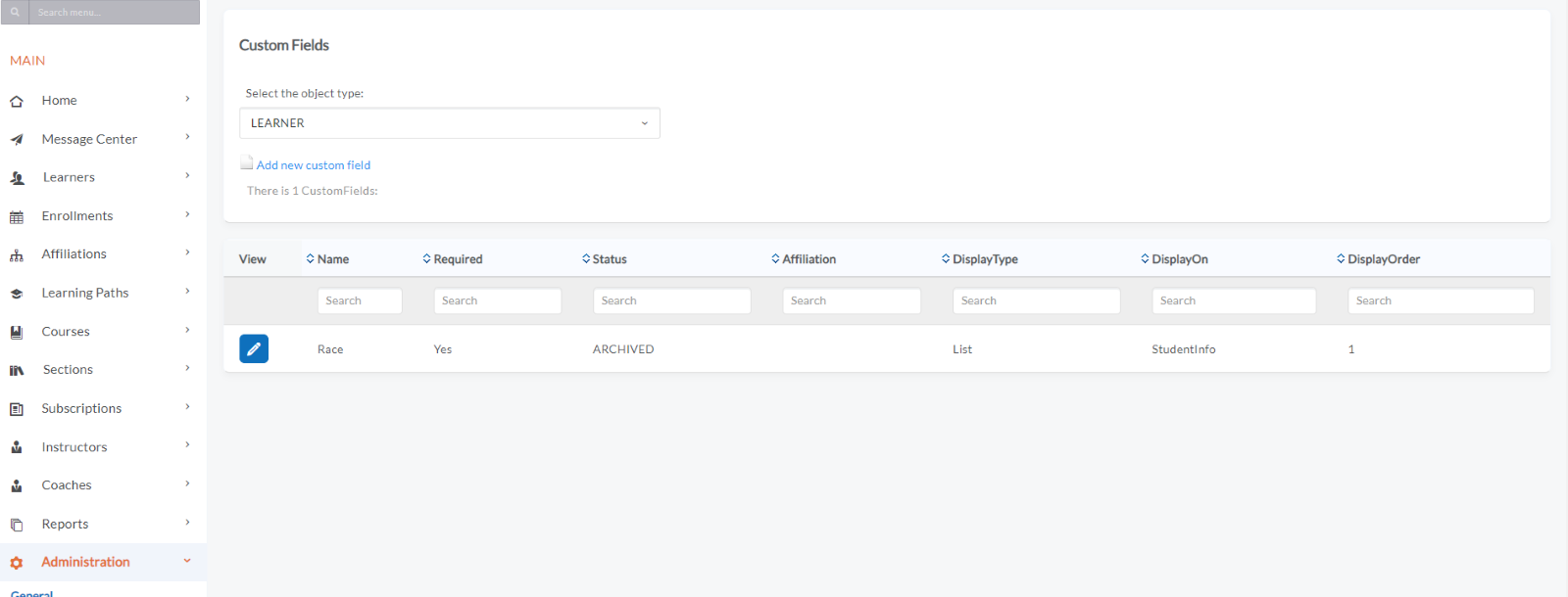 Screenshot of Custom Fields