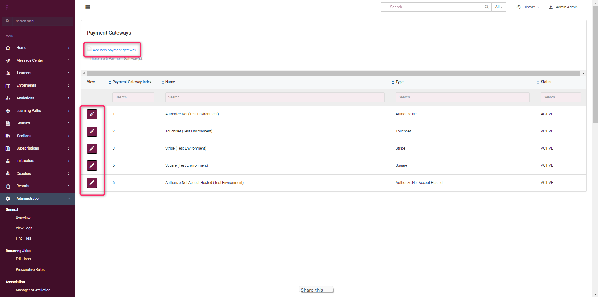 Screenshot of Payment Gateway Screen