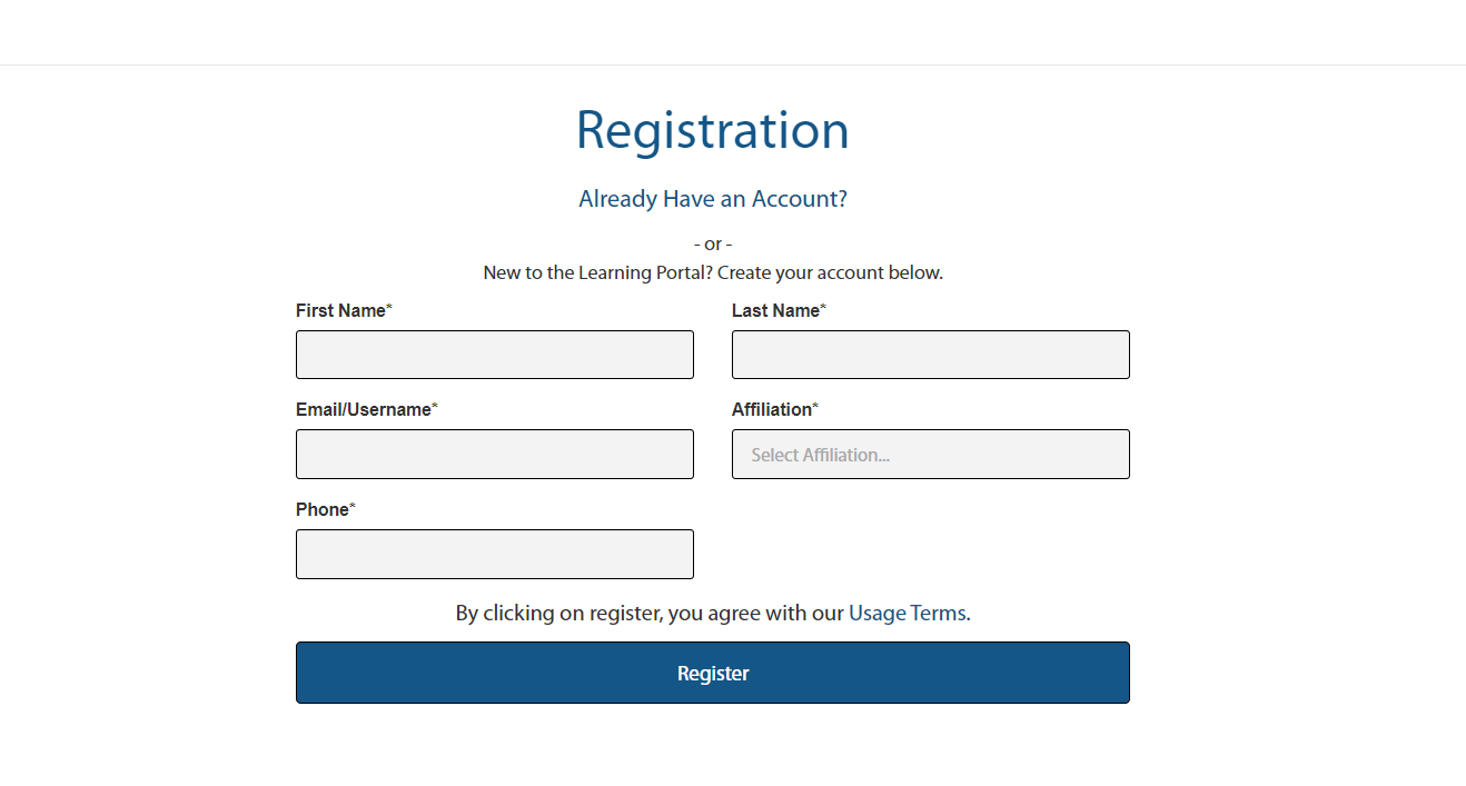Screenshotof Registration Screen