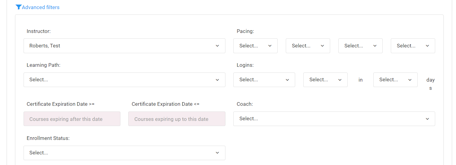 Screenshot of Advanced Filters