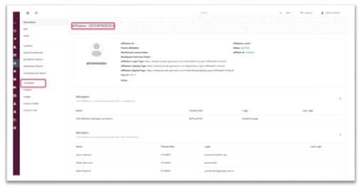 Screenshot of Affiliation page