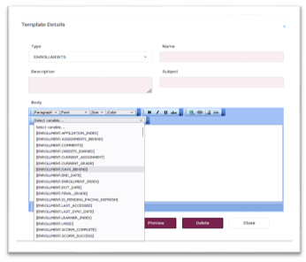 Screenshot of Template Details