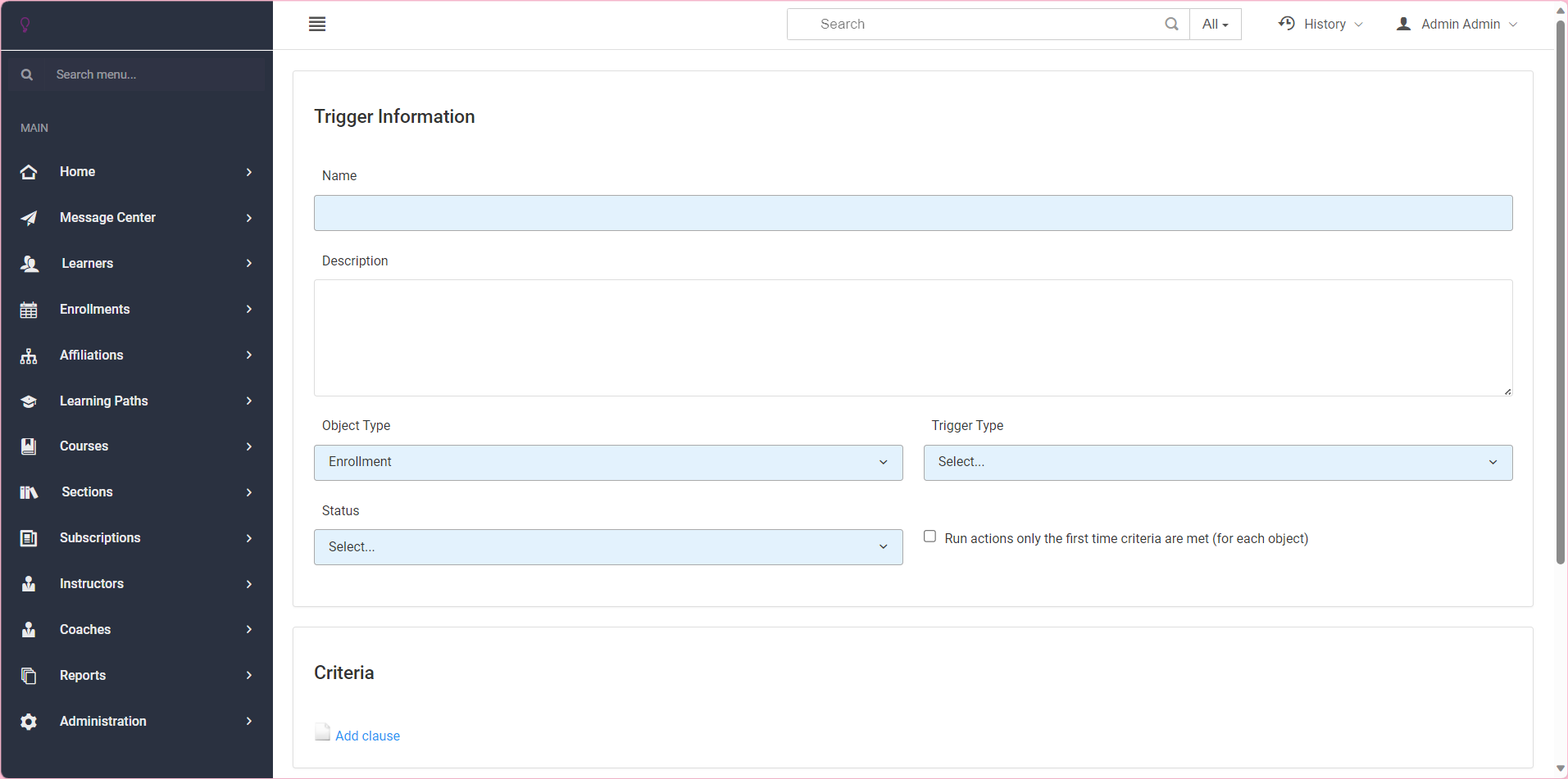 Screenshot of Adding Triggers
