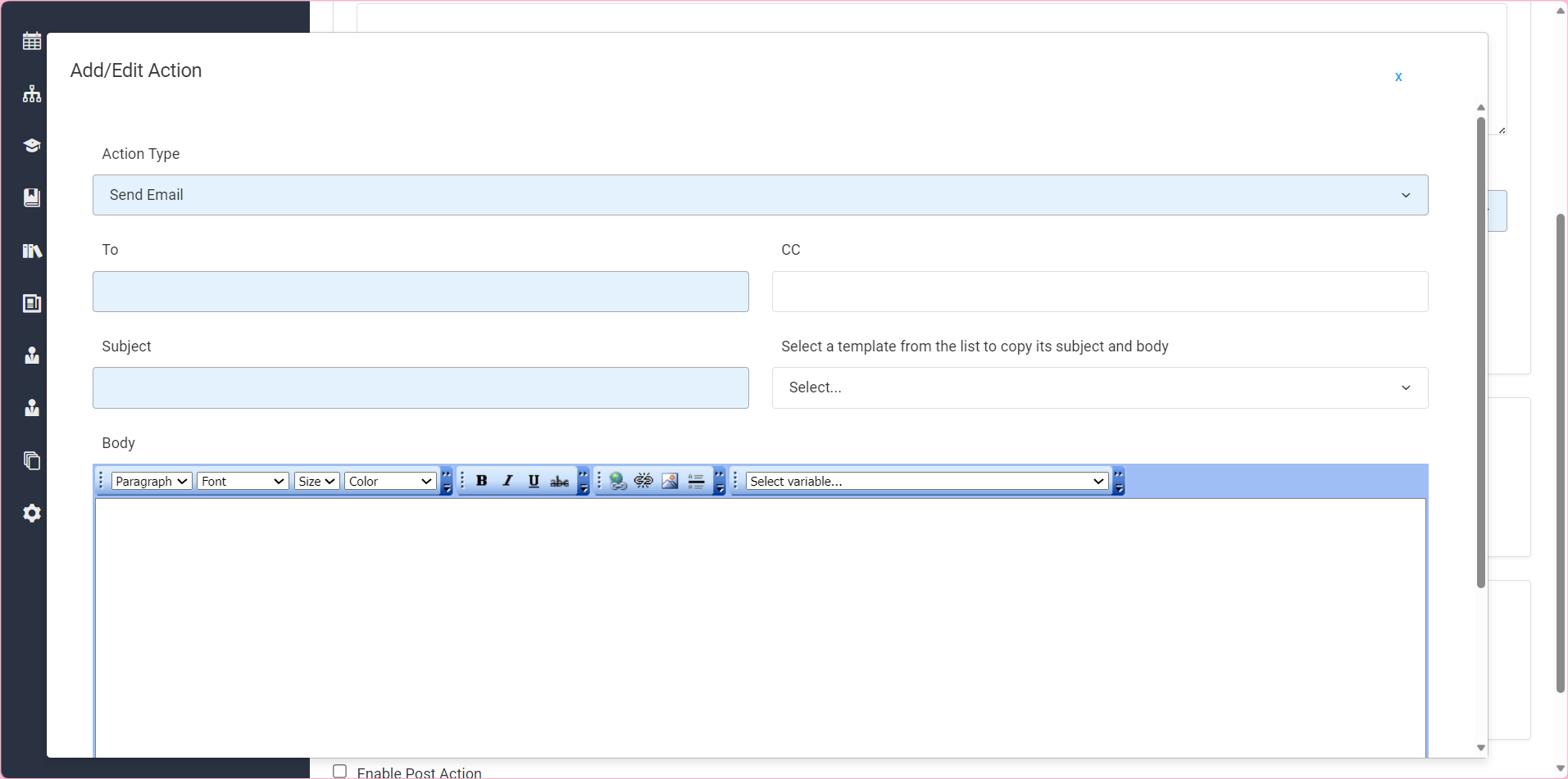 Screenshot of Send Email Trigger Action Type