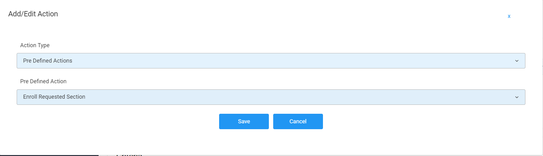 Screenshot of Pre-defined Actions