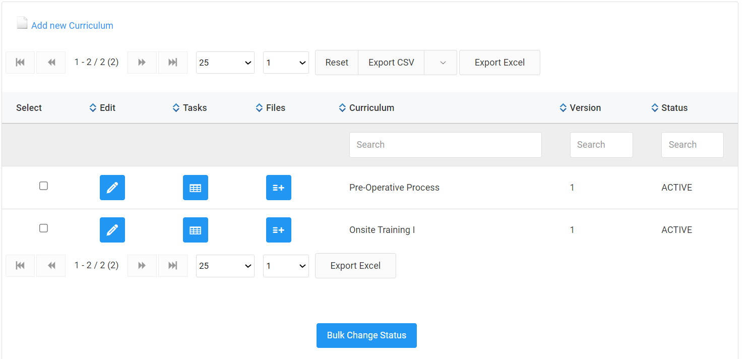 Screenshot of Curriculum Configuration