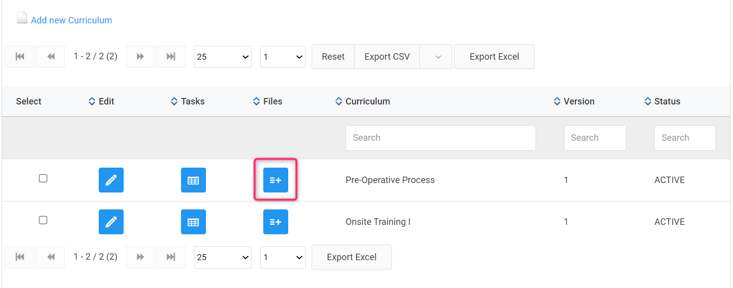 Screenshot of Adding Files to Curriculum