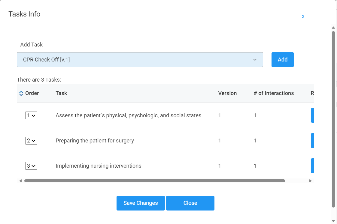 Screenshot of List of Tasks