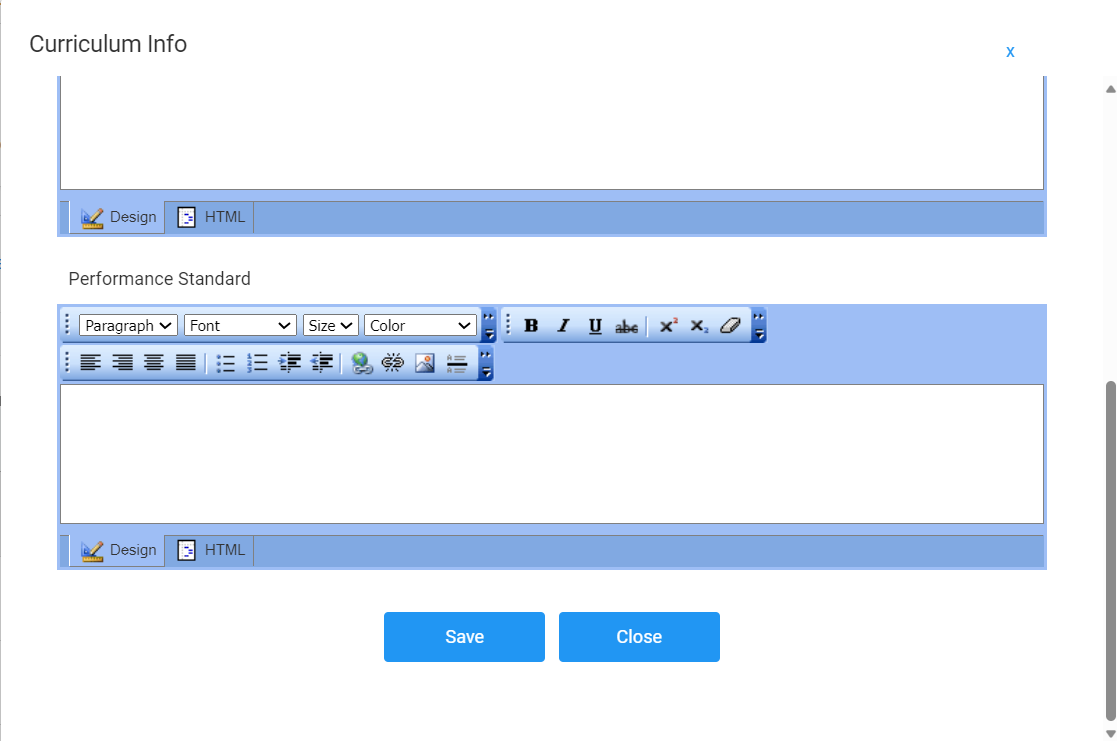 Screenshot of Performance Standard