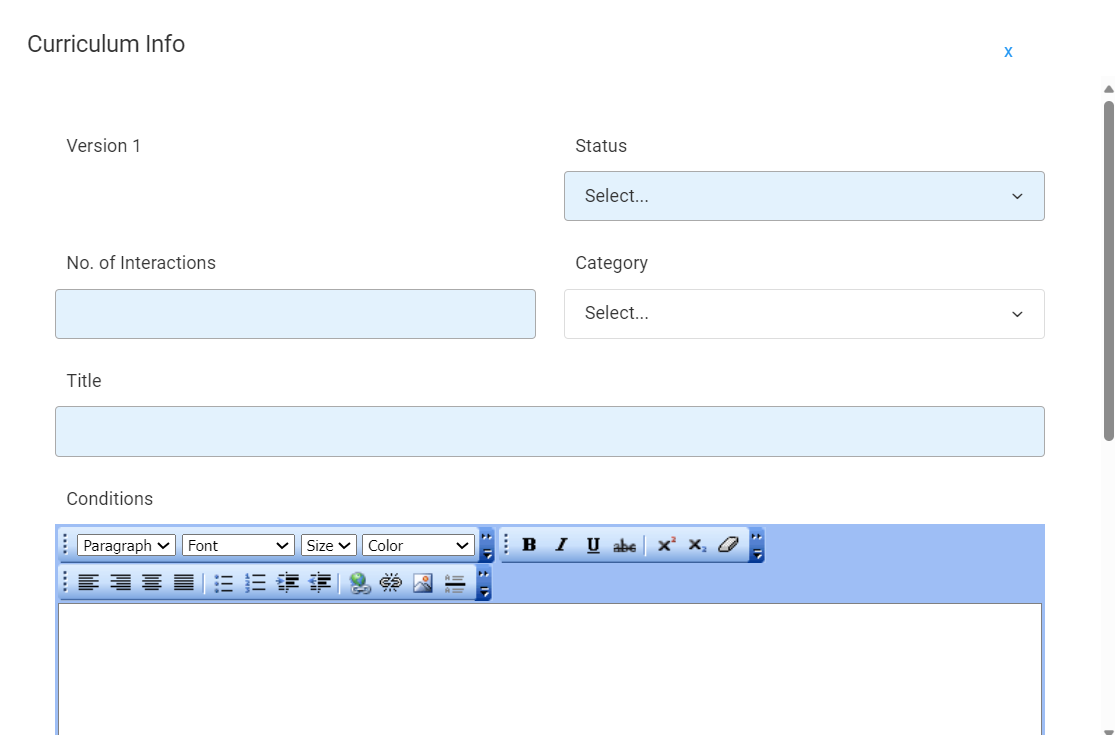 Screenshot of Curriculum Information Editing