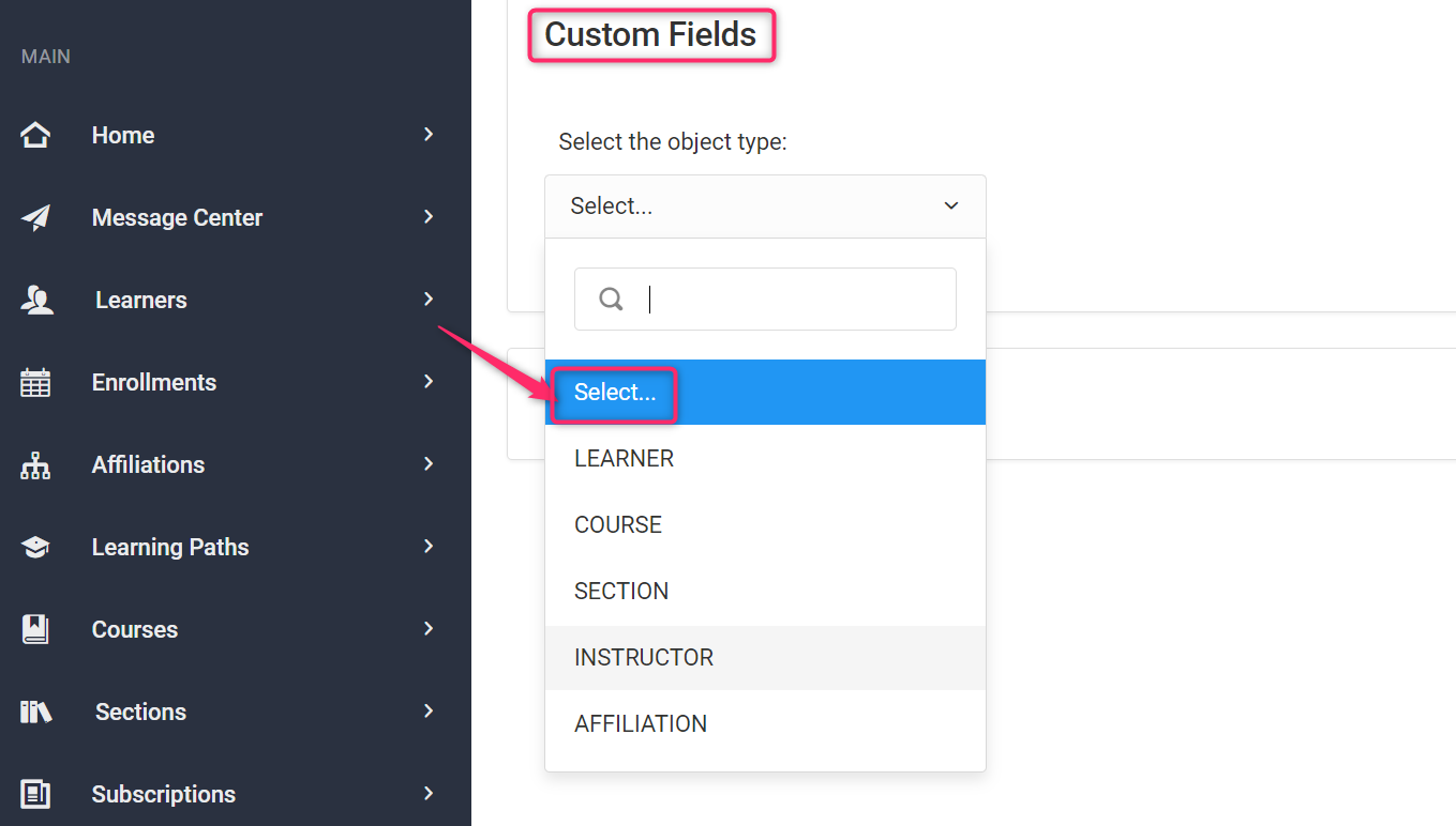 Screenshot of Custom Fields