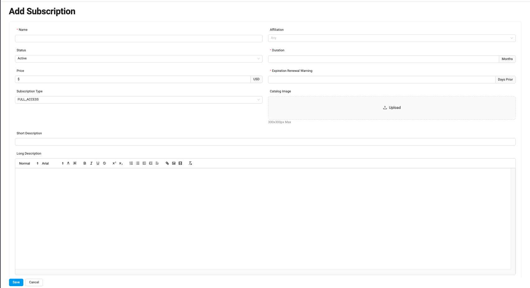 Screenshot of Adding a New Subscription