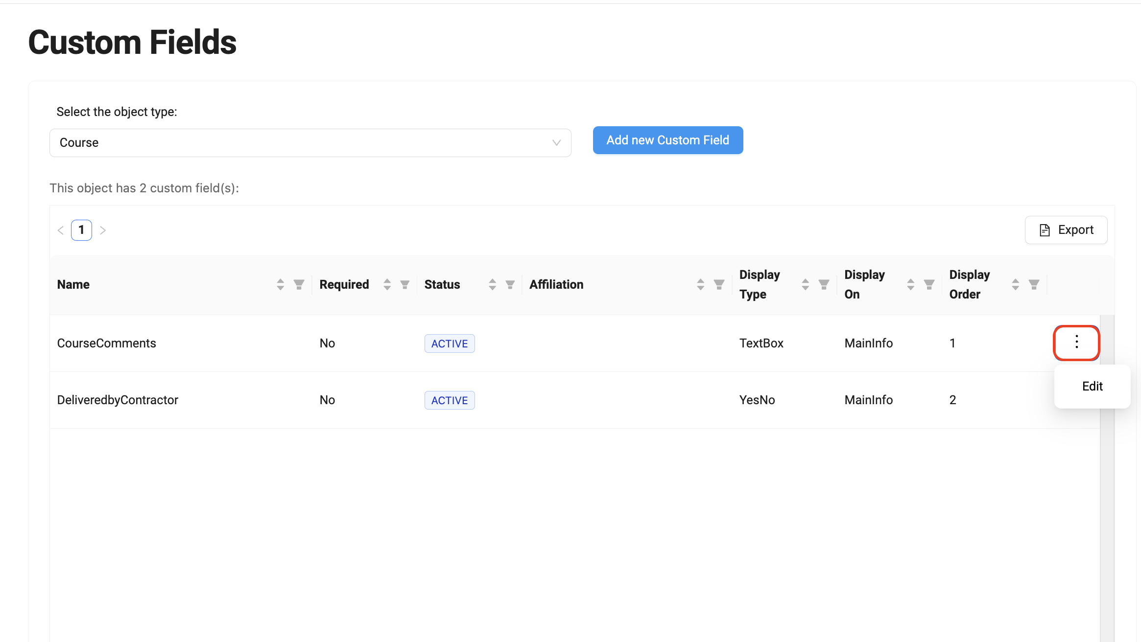 Screenshot of Custom Fields Edit Toggle