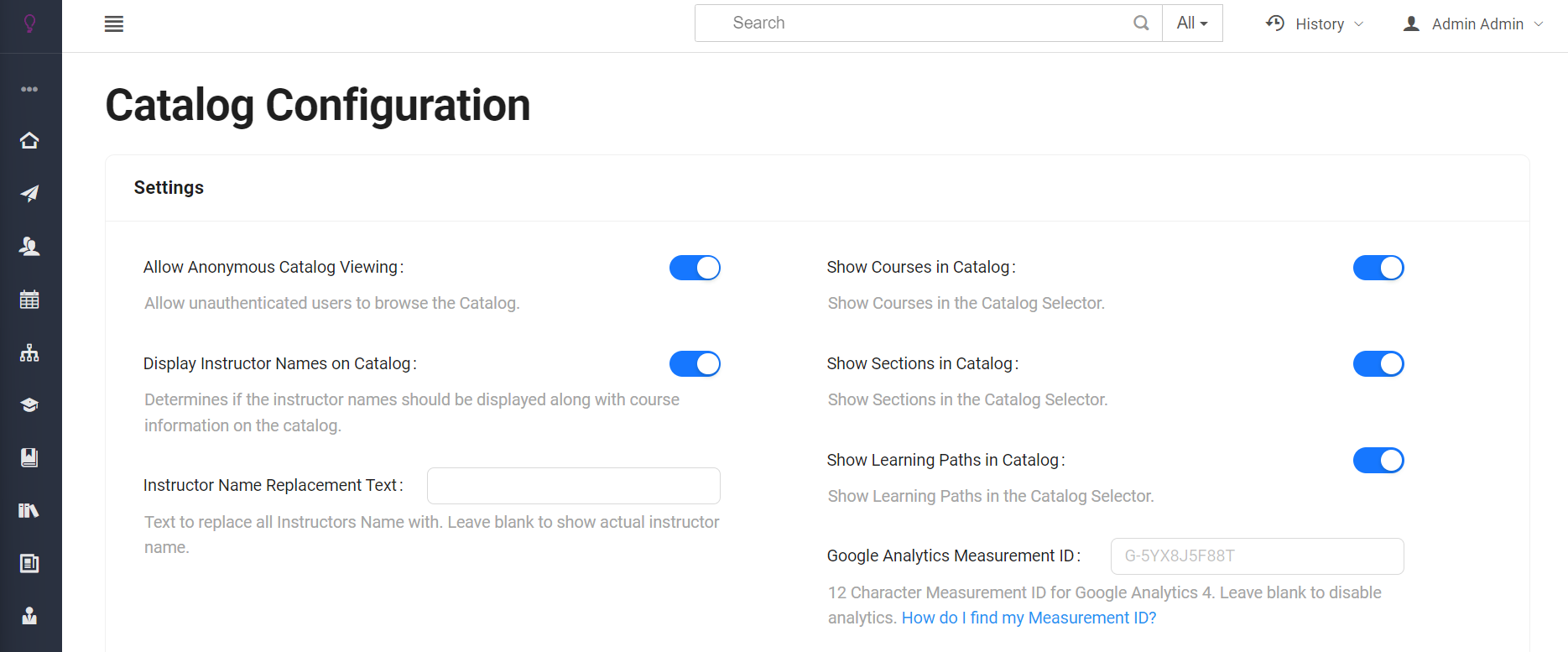 Screenshot of Catalog Configuration