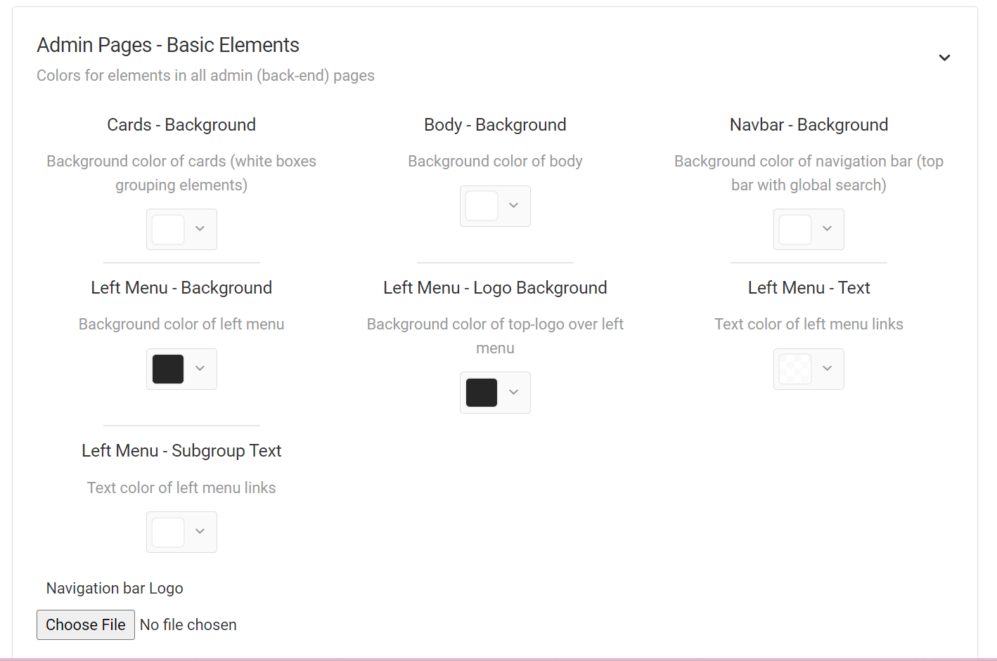 Screenshot of Admin Pages - Basic Elements