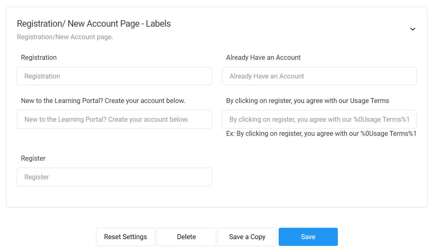 Screenshot of Registration and New Account Labels