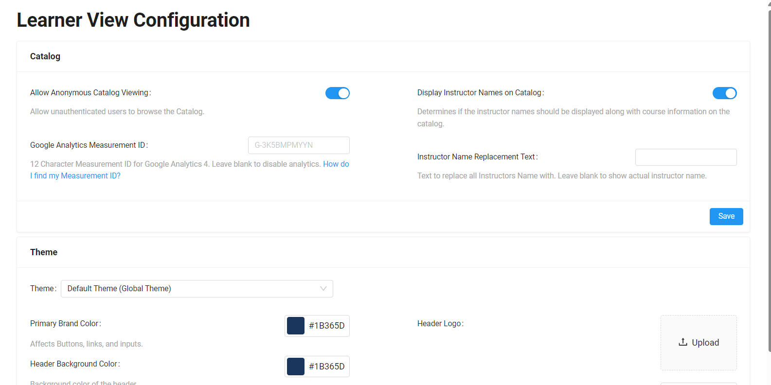 Screenshot of Learner View Configuration