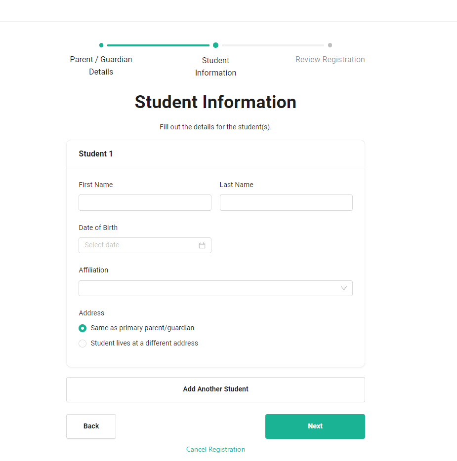 Screenshot of Student Information