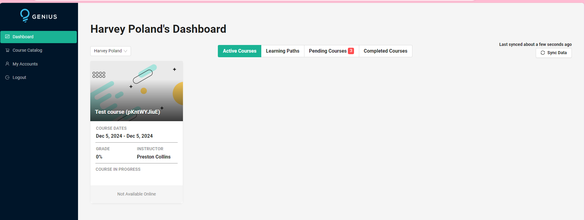 Screenshot of Learner Dashboard