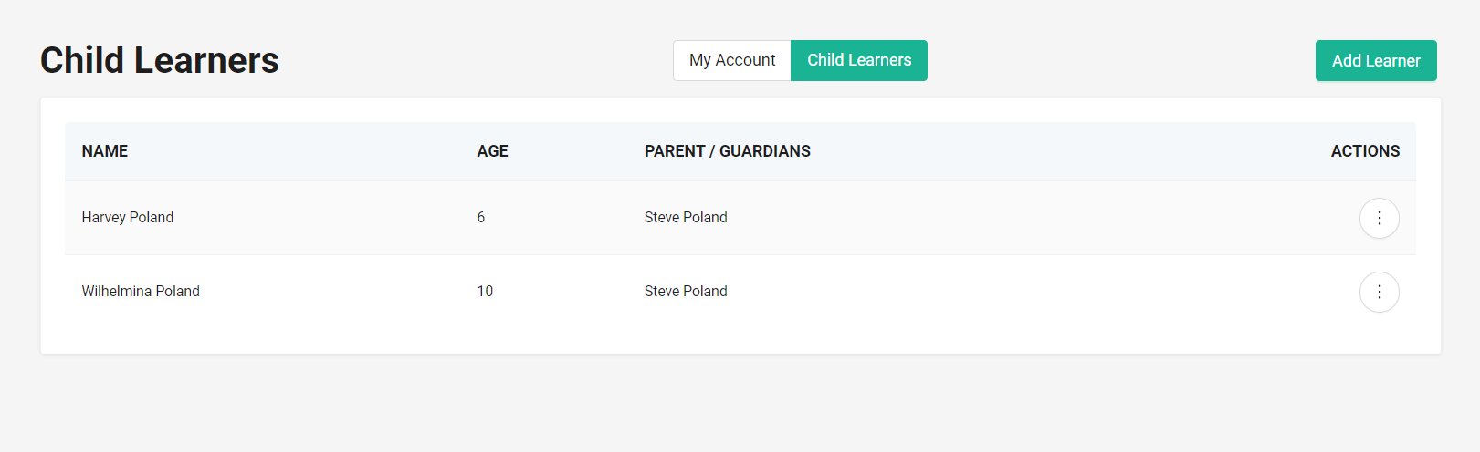 Screenshot of Child Learners