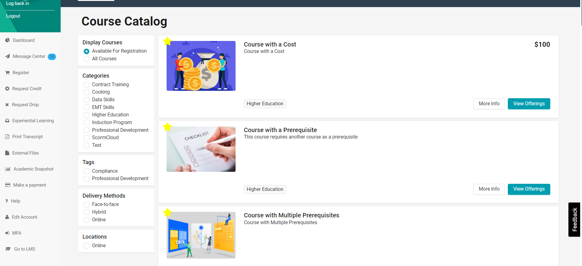 Screenshot of Learner Dashboard with Left Menu