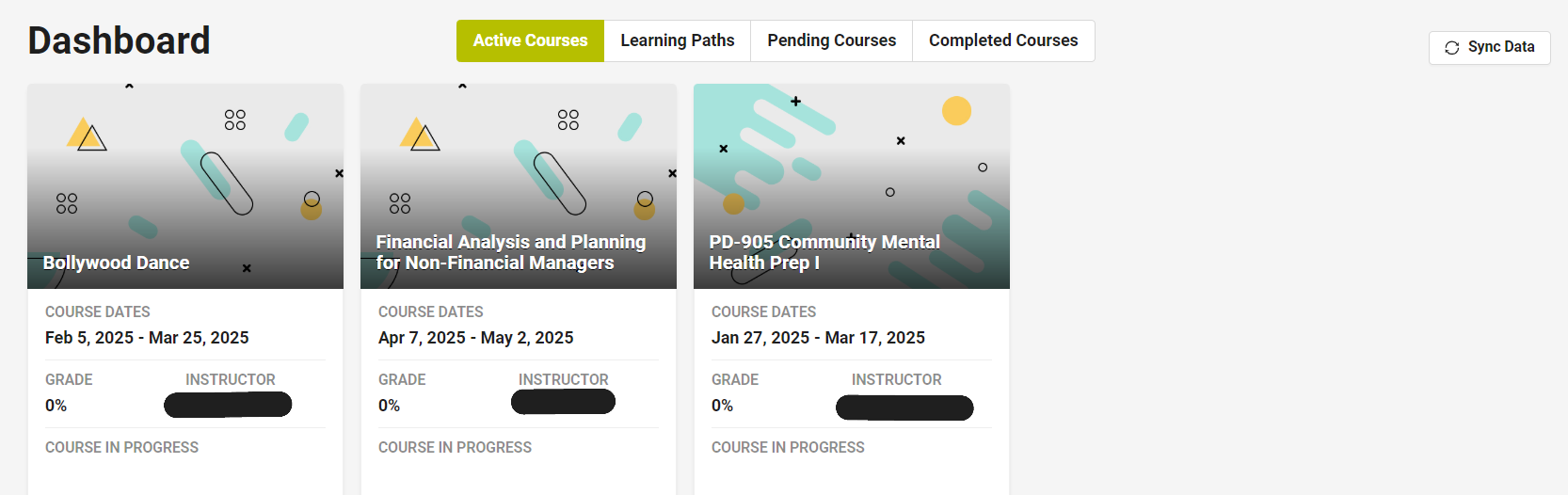Screenshot of Learner Dashboard