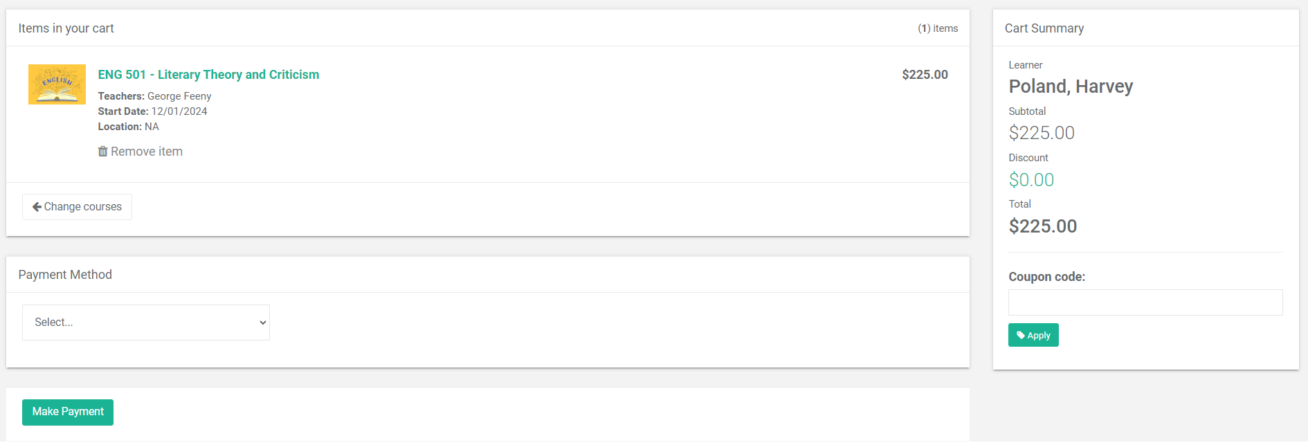 Screenshot of Checkout Page