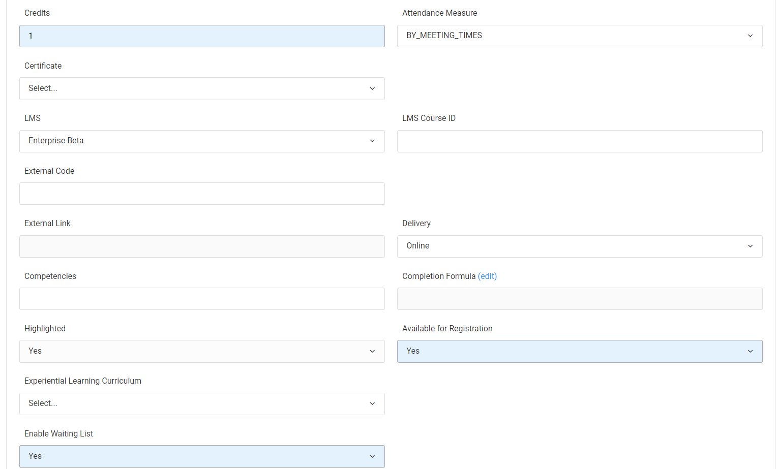 Screenshot of Additional Section Information