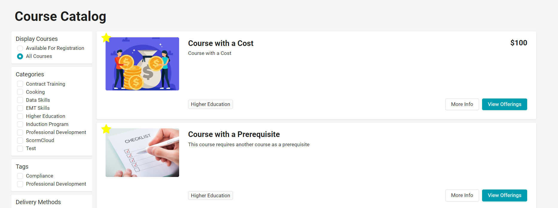 Screenshot of Course Catalog Example