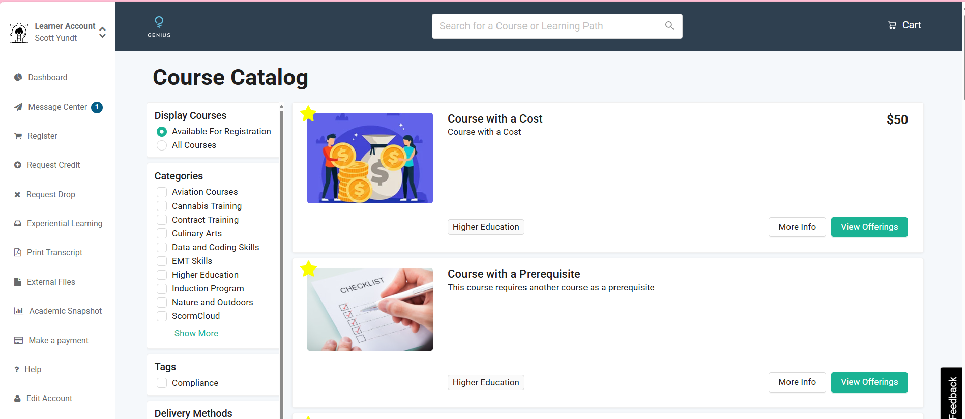 Screenshot of Course Catalog