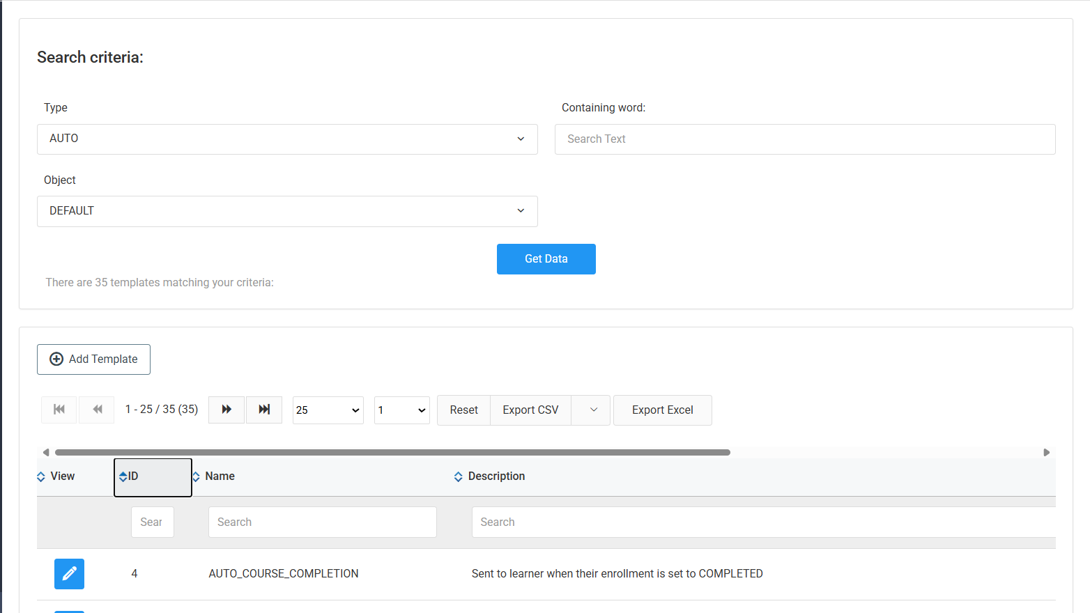 Screenshot of Email Templates
