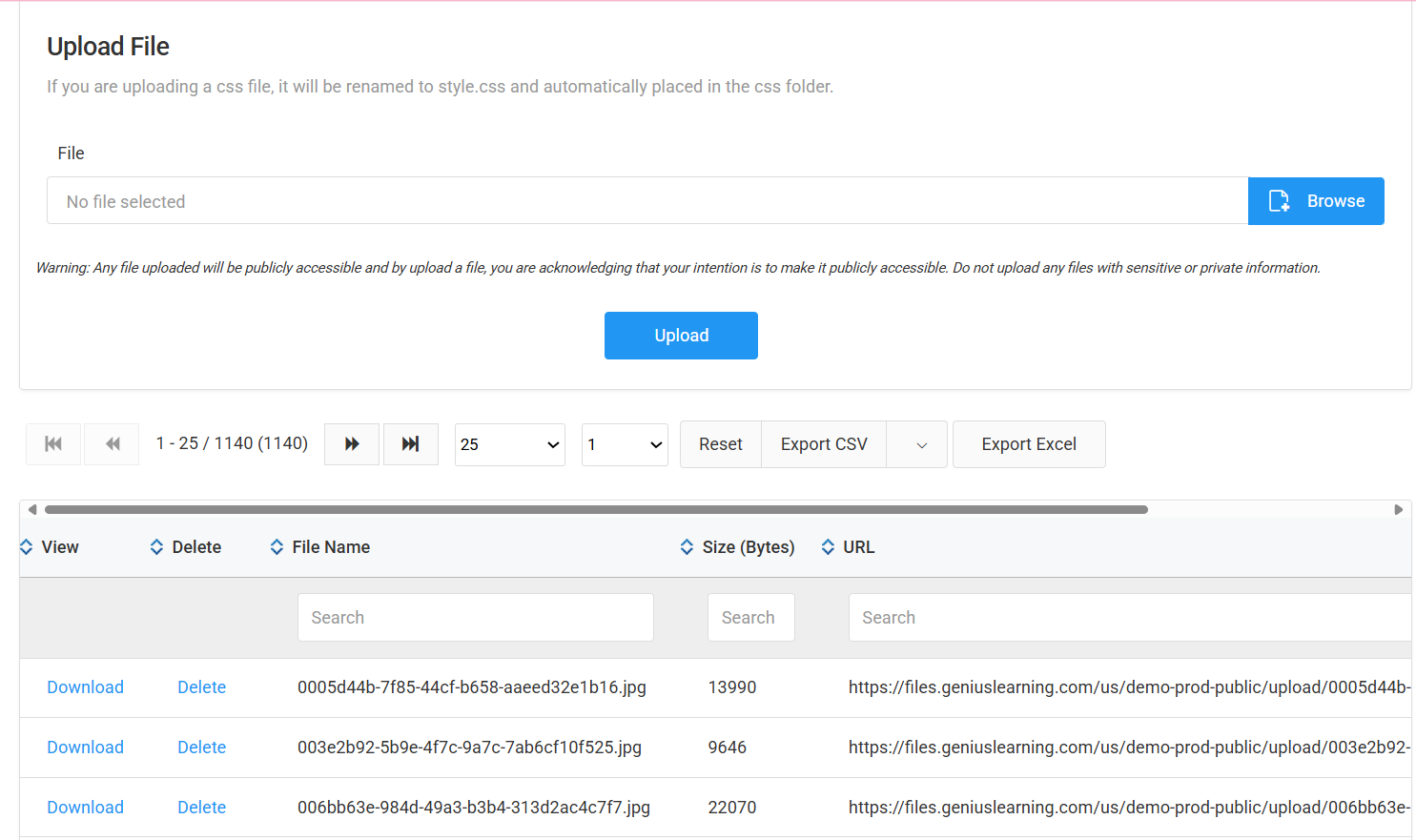 File upload page
