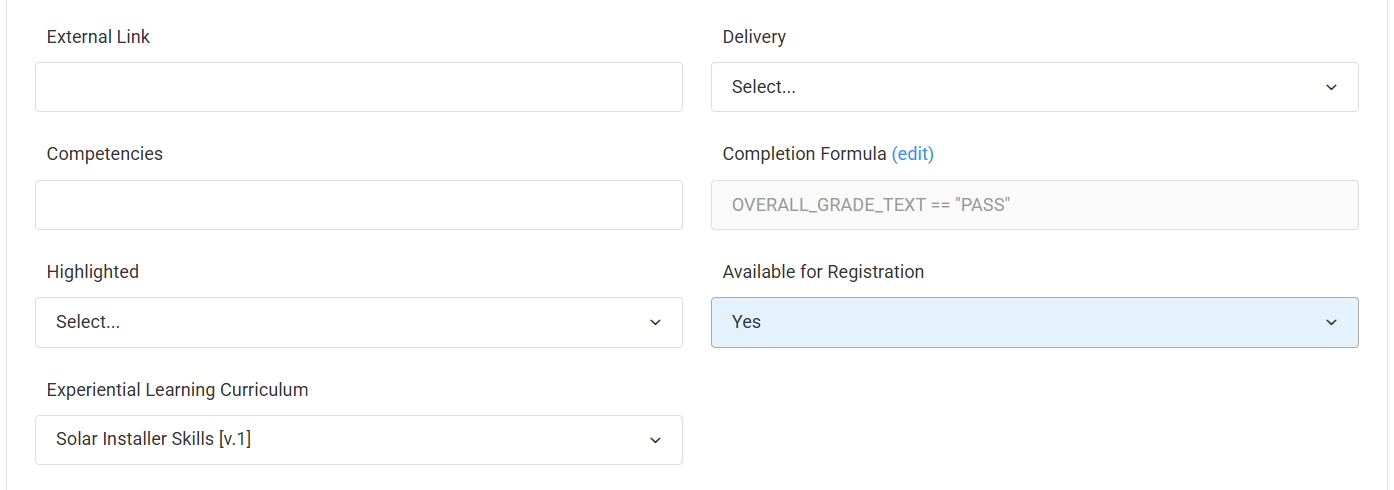Screenshot of Associating Experiential Learning to a Section