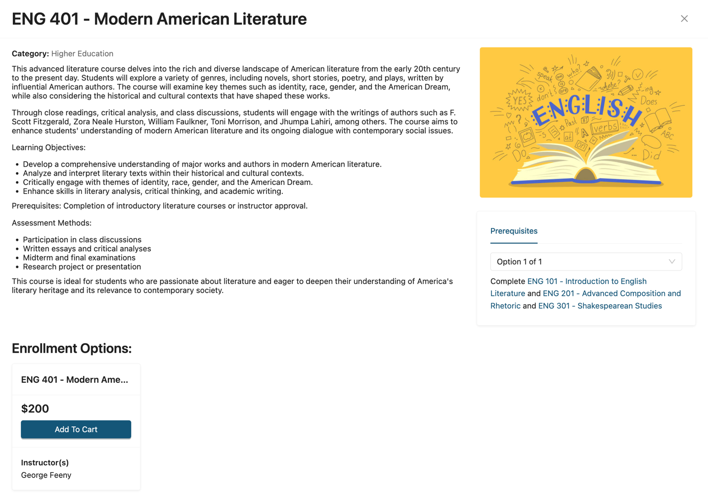 A screenshot of a course with sections and prerequisites

AI-generated content may be incorrect.