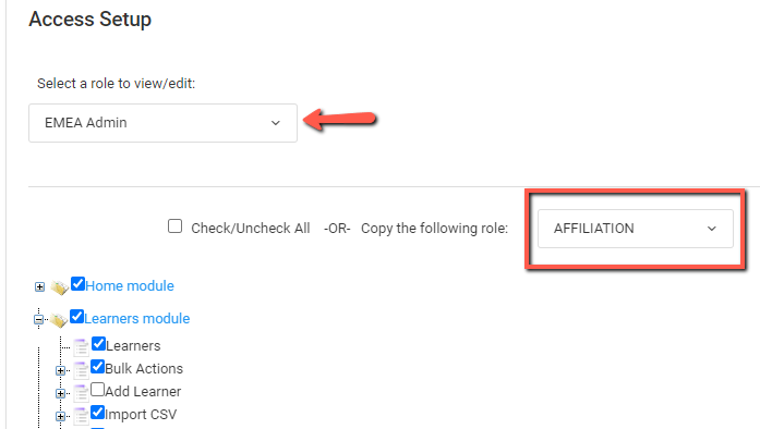Screenshot of Adding Affiliation to User Roles