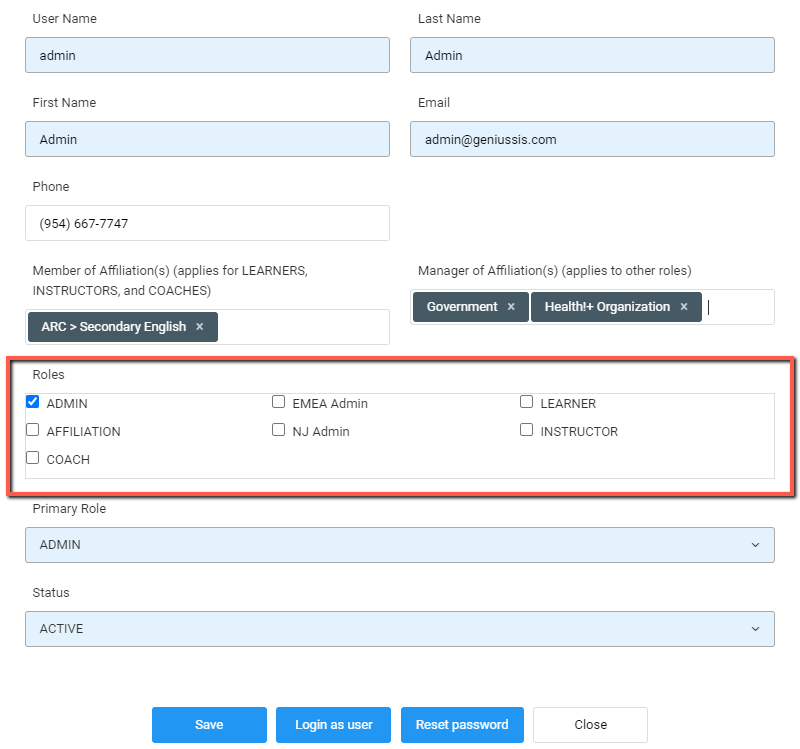 Screenshot of Adding User Role