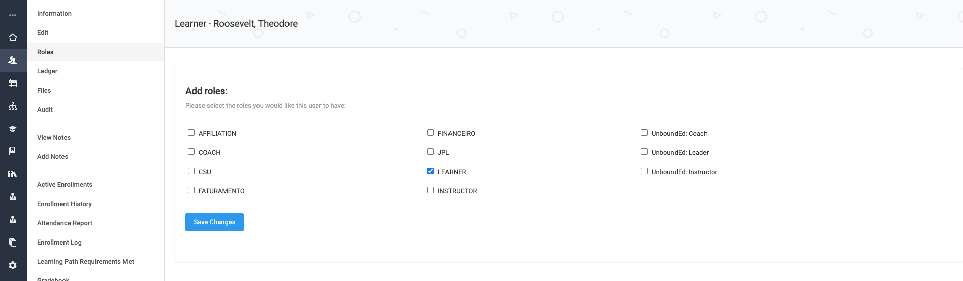 Screenshot of Adding a Role to a Learner