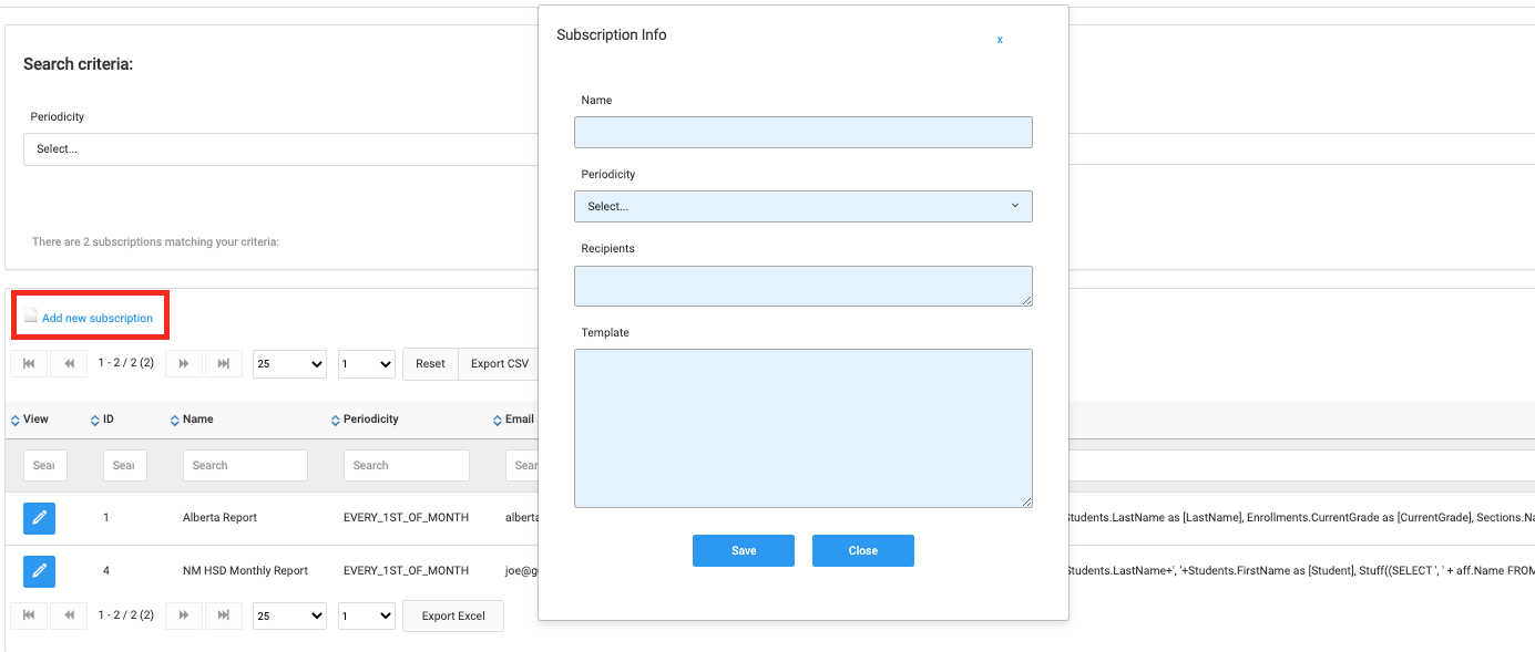 Screenshot Adding a Subscription
