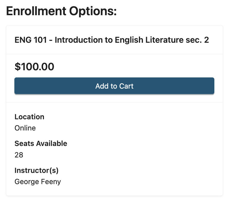 Screenshot of Section in Course Catalog