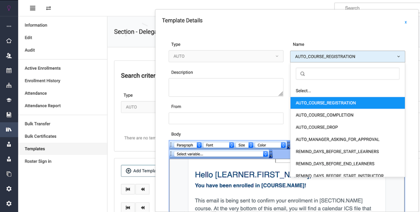Screenshot of Editing an Email Template