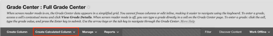 Screenshot of Blackboard Learn Options
