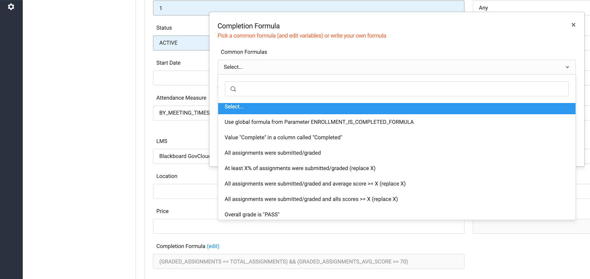 Screenshot of Completion Formulas