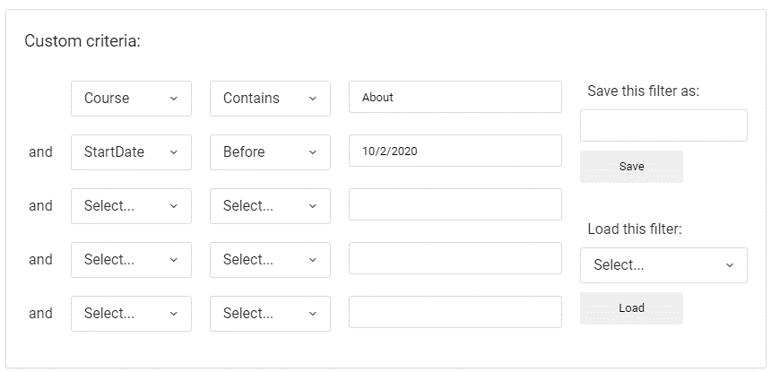 Screenshot of Custom Criteria