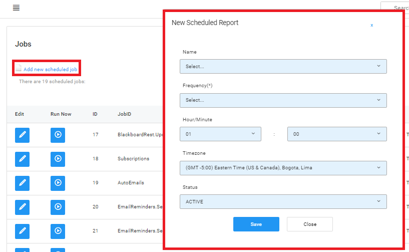 Screen pop up when Adding a new Scheduled job