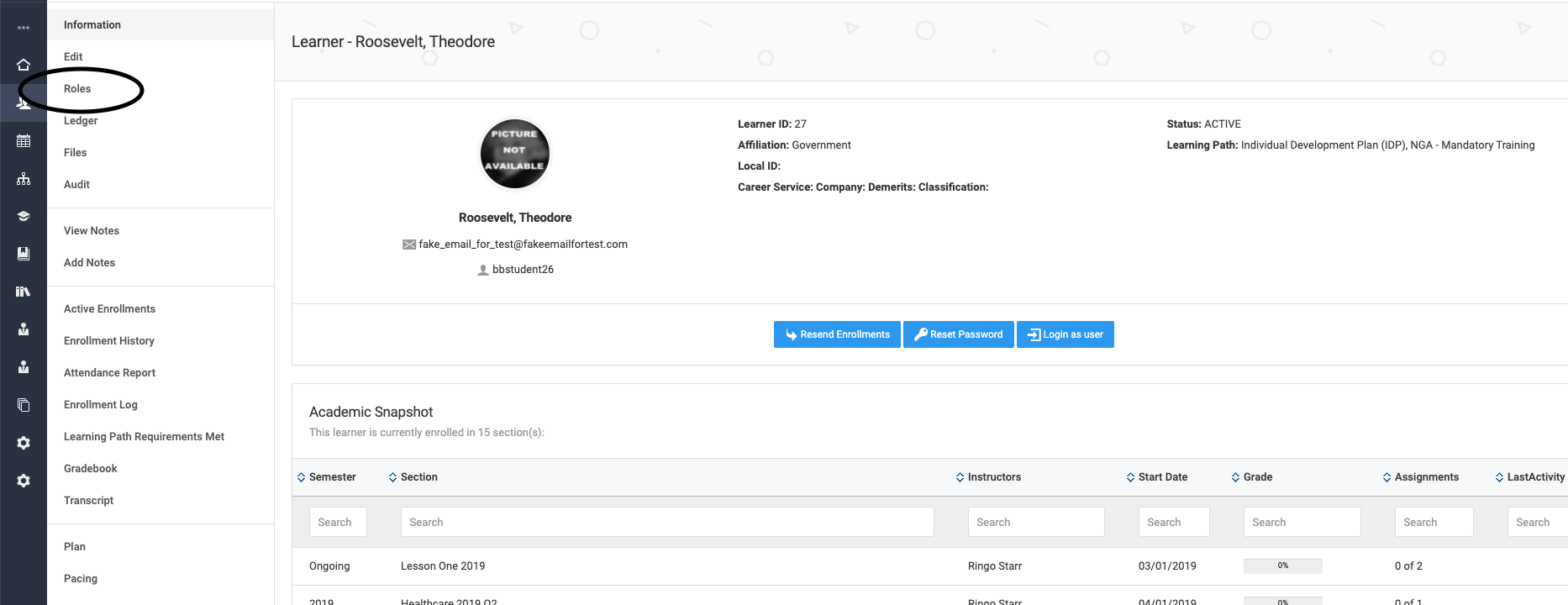 Screenshot of Editing a Learner