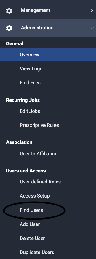 Screenshot of Administrative Menu