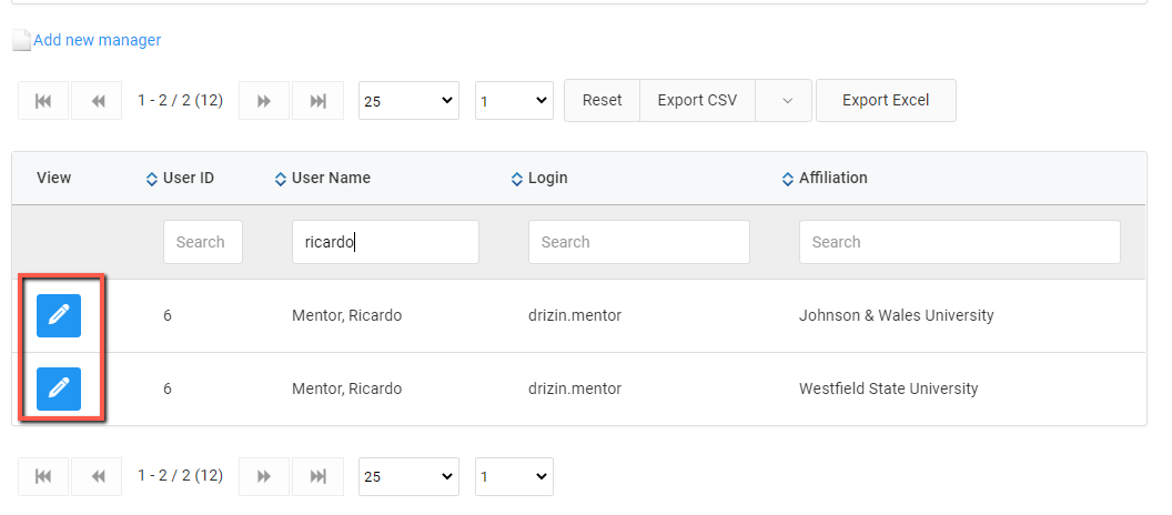 Screenshot of Editing Affiliation Managers