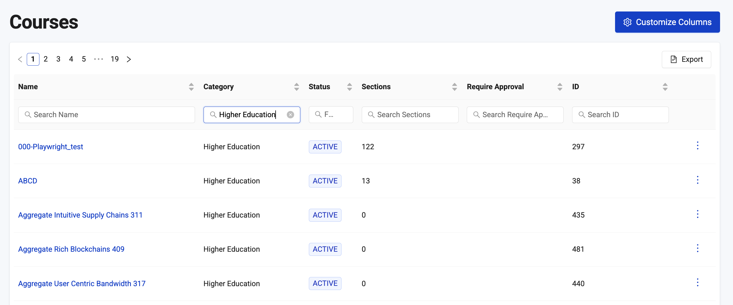 Screenshot of Course List with Filter by Category